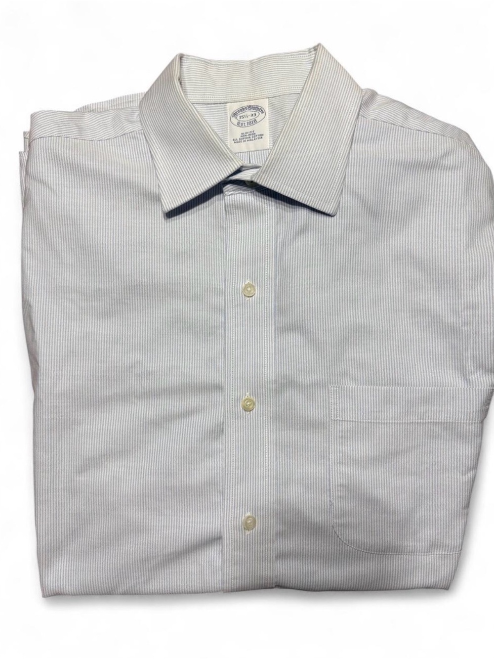 Brooks Brothers 1818 Slim Fit Non-Iron Supima Cotton Blue Stripe Shirt 15.5 33